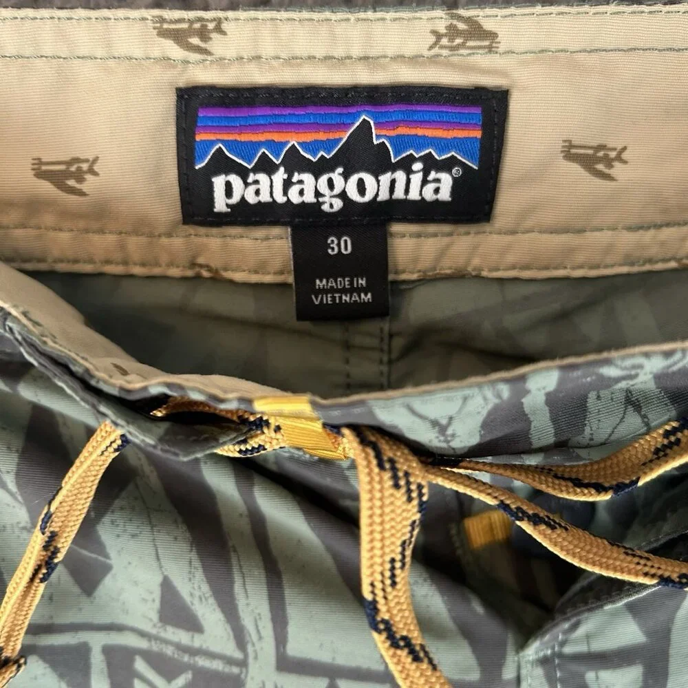 Patagonia Men’s Green & Black Geometric Swim Trunks